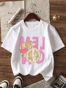 Half A Golden Lemon With Pink Leaves Conveys Freshness, Vitality, And Summer Joy-Perfect For Sunny Days. A Modern, Casual, Comfortable, And Attractive Women's T-Shirt. - 白色 - 查看 8
