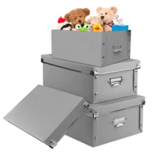 Decorative Storage Box With Lids,Set Of 3 Waterproof Foldable Plastic Box Multiple Sizes For Socks/Office(White) - Grey - View 12