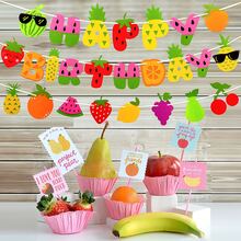 1 Set Fruit Theme Birthday Party Decorations, Happy Birthday Banner, Fruit Pattern Summer Fruit Theme Party Baptism Supplies - View 3