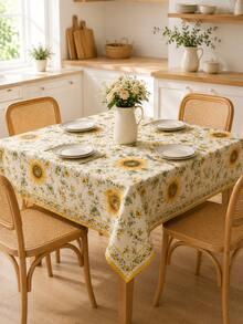 1 pieza Mantel de mesa de cocina con patrón floral de girasol amarillo estilo campestre americano, adecuado para decoración de cocina, decoración de boda, decoración del hogar, flores, cocina, artículos esenciales de cocina, decoración de la casa - Multicolor - Ver 5