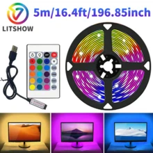 LITSHOW Tira de luz LED RGB de 32.8 pies con control remoto de 24 teclas, alimentada por USB de 5V, con respaldo adhesivo para una instalación fácil, adecuada para computadora, TV, gabinete, etc. - RGB - Ver 10