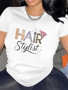 Words That Celebrate The Passion For Hair Art With Colorful Lettering Symbolizing Creativity, Beauty Tools, And Feminine Strength. Ideal For Modern Professionals. Casual Women's T-Shirt With A Motivational Message. - 白色 - 查看 1
