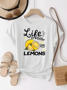 An Inspirational Phrase Celebrating The Joy And Freshness Of Lemons, Conveying The Idea That Life Is Enhanced By Positive Energy In Every Detail. A Comfortable, Casual White Women's T-Shirt Perfect For Sunny Days. - 白色 - 查看 6