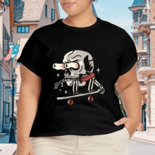 Camiseta Plus Size para Mujer con Cuello Redondo y Estampado - Negro - Ver 4