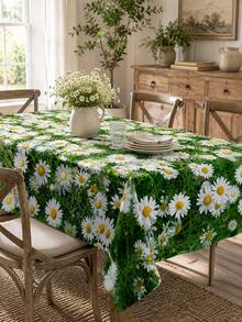 1pc Polyester Tablecloth, Daisy & Grass Printed Table Runner, Wrinkle-Resistant Waterproof Table Cover, Suitable For Restaurant, Kitchen, Home Decor, Bedroom, Garden, Wedding, Party, Indoor & Outdoor Use, All Seasons - Green - View 4