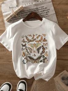 A Collection Of Colorful Butterflies Symbolizing Freedom, Transformation, And Natural Beauty, With Artistic Details That Evoke A Connection With Nature. A Modern, Comfortable, Casual Women's T-Shirt For Everyday Wear. - 白色 - 查看 1