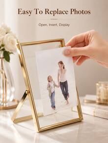 Metal Floating Glass Photo Frame, Transparent Glass Tabletop Picture Display Frame, Suitable For Wedding, Anniversary And Home Decor Gifts - A - View 4
