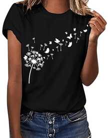Dandelion Releasing Its Seeds Into Butterflies, Symbolizing Freedom, Hope, And The Flight Of Dreams Towards New Beginnings. Casual, Comfortable, And Modern Women's T-Shirt For Everyday Wear. - 黑色 - 查看 8