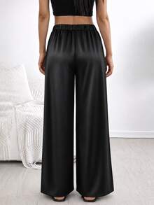 New Arrival Satin Solid Color Drawstring Casual Pants, Versatile For All Seasons Black - Black - View 2