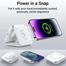 Dudukan Pengisian Daya Nirkabel Magnetik 3-in-1 Baru 2026, Kompatibel dengan iPhone 17 16 15 14 13 Pro Max, Smartphone S23 S24 S25, Pengisian Cepat, Pengisi Daya Nirkabel Portabel Lipat 3-in-1 untuk Apple Watch - Putih - View 6