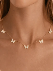 18K Gold Plated Butterfly Choker Necklace, 304 Stainless Steel Delicate Shiny Fashion Adjustable Necklace For Daily Wear, Gift For Friends, Girlfriend, Mother, Birthday - Gold - View 7