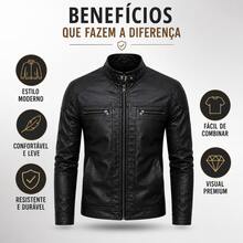 Men's PU Leather Casual Slim Fashion Winter Jacket - Black - View 4
