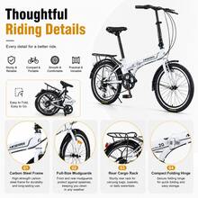 20-Inch Folding Bicycle, High-Strength Carbon Steel Shock-Absorbing Frame, Rack, Fender, 4 Bright Colors, Commuter Bike For Campus, Work, Gift - Red - View 4