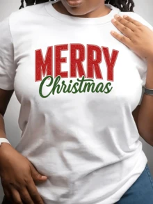 Festive Words With A Joyful Christmas Spirit In Large Red And Green Letters Conveying Love And Hope. Comfortable Casual Women's T-Shirt For Parties And An Ideal Gift. - 白色 - 查看 1