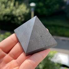 Natural Shungite Evil Eye Pyramid Polished Block Column Healing Stone Figurine Home Office Decor Spiritual Energy Gift - Grey - View 2