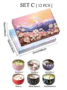 4件/套香薰蜡烛，多种香味包括香草、茉莉、白麝香、玫瑰、檀香、黑樱桃、柠檬草，适用于婚礼、生日、节日、家居、酒店装饰，适合送给朋友和家人的创意礼品盒，复古图案设计，大豆蜡 - 彩色 - 查看 8