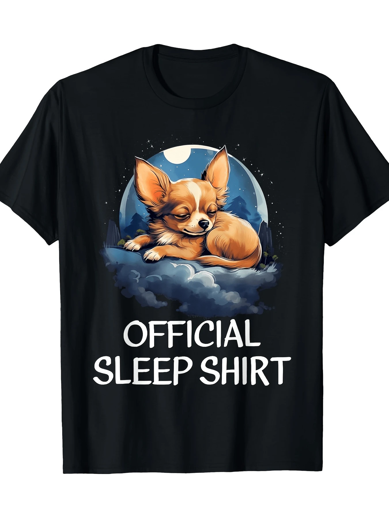 Un tierno perrito descansando sobre una nube bajo la luna simboliza tranquilidad sueños dulces y compañía leal perfecta para noches relajadas camiseta de mujer casual cómoda y moderna - Negro - Ver 1