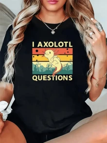 Adorable Axolotl With A Warm-Colored Background That Evokes The Calm Of The Water And The Connection With Mexican Nature. Modern And Comfortable Casual Women's T-Shirt For Everyday Wear. - 黑色 - 查看 6
