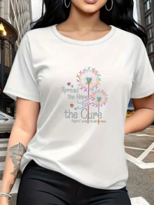 A Multicolored Dandelion Formed By Ribbons Of Hope Symbolizes Unity And The Fight Against Cancer, Conveying Strength, Optimism, And Love. A Comfortable, Modern, Casual Women's T-Shirt. - 白色 - 查看 6
