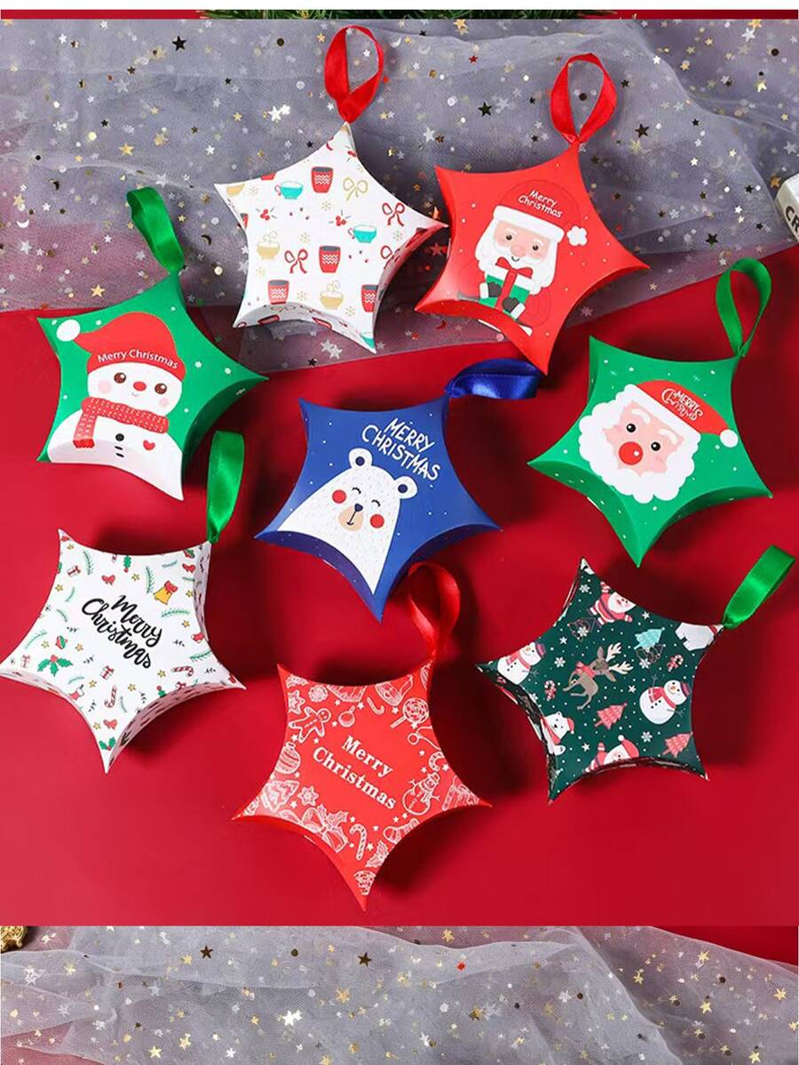 10pcs Creative Christmas Candy Packaging Boxes, Small Gift Packaging Boxes, Suitable For Christmas Gift Boxes - Star-Shaped Candy Gift Packaging Box. - View 1
