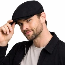 Men's Linen Retro Italian Style Beret Hat/Cap - Black - View 2