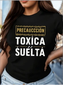 Warning With A Fun Message That Expresses A Confident And Bold Attitude, Inspiring Confidence And A Modern Sense Of Humor. Perfect For Highlighting Your Unique Personality. Casual Urban Women's T-Shirt - 黑色 - 查看 6