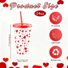 1 unidade/5 unidades/10 unidades, Copo de plástico em formato de coração com grande capacidade de 710 ml (24 oz), copo de café/copo de suco para o verão, adequado para encontros, casamentos, festas e feriados, presente ideal para feriados, família e amigos. - Multicolorido - Ver 2