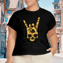 Camiseta informal de mujer, tallas grandes, con estampado de eslogan, corte holgado, cuello redondo y manga corta - Negro - Ver 4