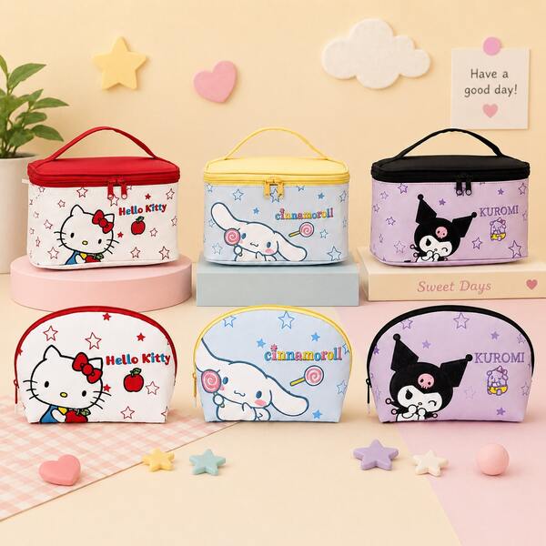SANRIO 官方授權三麗鷗系列彩色滿版印花化妝包，超大容量收納袋，適合旅行時攜帶化妝品和個人物品，送給朋友的絕佳禮物