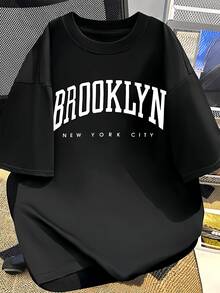Men's Short Sleeve T-Shirt, 100% Cotton With Letter Print - Breathable Crew Neck, Casual And Sportswear, Regular Fit, Summer Essential For Streetwear, Gym, Everyday Wear - Fabric (No Harsh Chemicals) Tee - 黑色 - 查看 1