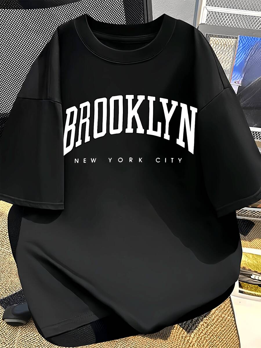 Men's Short Sleeve T-Shirt, 100% Cotton With Letter Print - Breathable Crew Neck, Casual And Sportswear, Regular Fit, Summer Essential For Streetwear, Gym, Everyday Wear - Fabric (No Harsh Chemicals) Tee - 黑色 - 查看 1