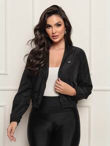 Women's Microfiber Jacket, Water Resistant And UV Protected, Black - Versatile, Comfortable, Stylish, Fitness & Gym, Black - 黑色的 - 查看 1