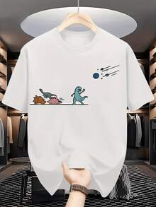 Men's Dinosaur Adventure Graphic T-Shirt - Vintage Hip Hop Design, Comfortable And Lightweight, Made Of 100% Polyester, Bright Print, Crew Neck, Short Sleeves For Summer, Hip Hop Tee - 白色 - 查看 2