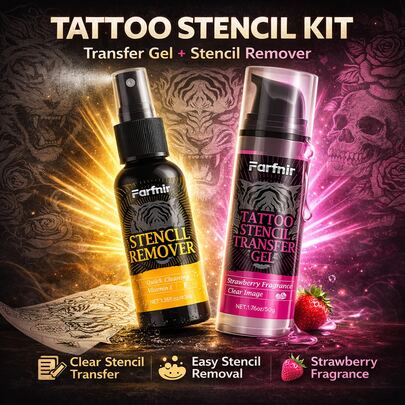 Farfnir 40ml+50g Tattoo Stencil Kit – Tattoo Stencil Transfer Gel With Strawberry Fragrance & Stencil Cleaning Spray, Clear Transfer Gel And Quick Cleaning Solution For Tattoo Stencil Application