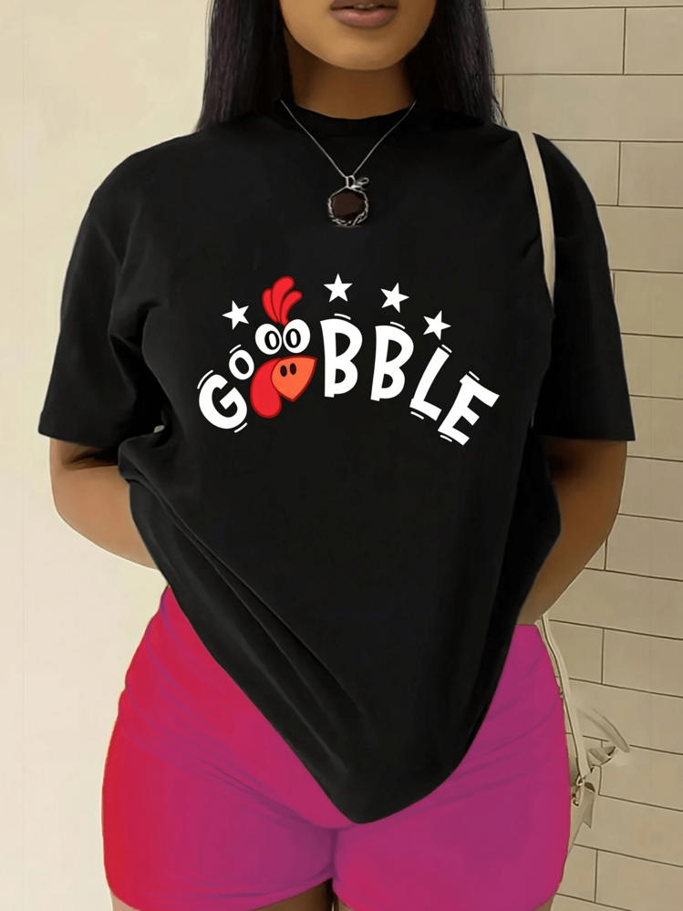 A Fun-Loving Hen With A Comical Expression Among Stars Conveys Optimistic Energy, Humor, And Casual Style-Perfect For Casual Outings. A Modern And Comfortable Women's T-Shirt. - 黑色 - 查看 1