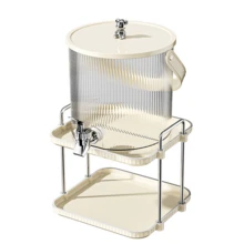 1pc New Luxury Double-Layer Cold Water Pitcher Storage Rack Desktop Juice Beverage Cup Set With Faucet Beverage Ice Bucket Beverage Dispenser - Beige - View 5