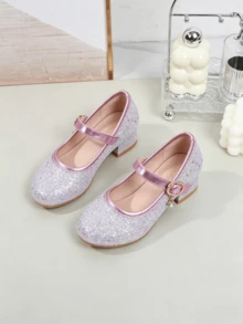 2026 Spring/Autumn New Sequin Princess Shoes For Girls, Soft Bottom Low Heel Little Girl Performance Shoes, Flower Girl Dress Shoes - Mauve Purple - View 2