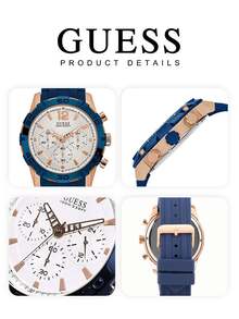 Guess Sports Style Men's Quartz Watch, Caliber Series 46mm Large Dial, Rose Gold Stainless Steel Case With Blue Silicone Strap, White Sunray Dial Three-Eye Chronograph Design, Date Display Scratch-Resistant Mineral Crystal, Versatile For Business Commute, Sports Fitness, Outdoor Travel, Casual Gatherings, High-End Gift For Boyfriend, Husband, Brother On Birthday, Anniversary, Father's Day, Holidays, W0864G5. - Beige - View 6