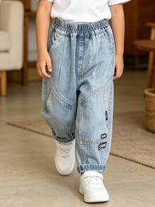 Young Boy Spring Loose Fit Straight Leg Jeans Suitable For Daily School Casual Outdoor Wear - Baby Blue - View 4