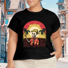 Camiseta Cómoda Casual para Mujer Talla Grande - Negro - Ver 4