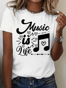 Musical Symbols Expressing Vital Energy And A Passion For Harmony, With Hearts And Notes Representing Joy, Optimism, And Freedom. A Comfortable, Modern, Casual Women's T-Shirt For Everyday Wear. - 白色 - 查看 6