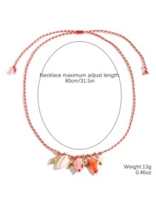 2pcs Summer Ocean Style Shell & Starfish Ceramic Pendant Necklace, Bohemian Vacation Necklace - Multicolor - View 6