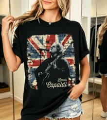 Lewis Capaldi 100% Cotton British Flag Retro Rock T-Shirt - Black - View 6