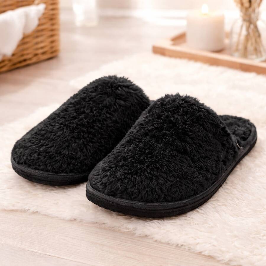 Plush-Lined Slippers, Sizes 27 To 44, Non-Slip, Comfortable And Warm. - Black - View 1