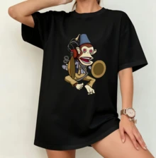 Creepy Toy Monkey Horror T-Shirt | Gender-Neutral Oversized Funny Gamer Shirt Black - Black - View 8