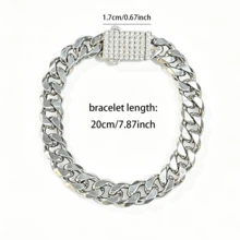 1 chiếc vòng tay thời trang nam, kiểu dáng hip hop, đính đá Cubic Zirconia, dạng mắt xích Cuban, thích hợp để đeo hàng ngày. - Bạc - Xem 8