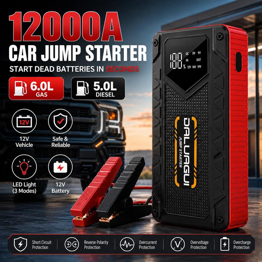 Esta fuente de alimentación de emergencia para automóviles de 12000 A con pantalla digital, 150 psi, carga USB y diseño portátil de bolsillo es ideal para la carga de emergencia de camiones, automóviles, vehículos modificados, SUV, vehículos todoterreno y otros vehículos. Una excelente opción para regalar en el Día del Padre. - T47A - Ver 1
