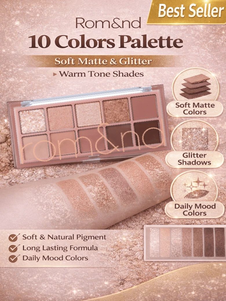 Rom&nd Better Than Palette 102g 03 Rosebud Garden | Eye Makeup Palette, Matte And Shimmer Eye Shadow, Sparkling Glittery, Various 10 Shades, Long Lasting, High Pigmented, Blendable - 03 玫瑰花蕾花園 - 查看 1