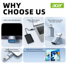 Adaptor Antarmuka Acer dengan USB 3.2 untuk Performa Transfer yang Optimal, Opsi USB-A/USB-C, Casing Paduan Logam, Tekstur Matte, Ringkas dan Ringan, Mudah Dibawa - Grey - View 10