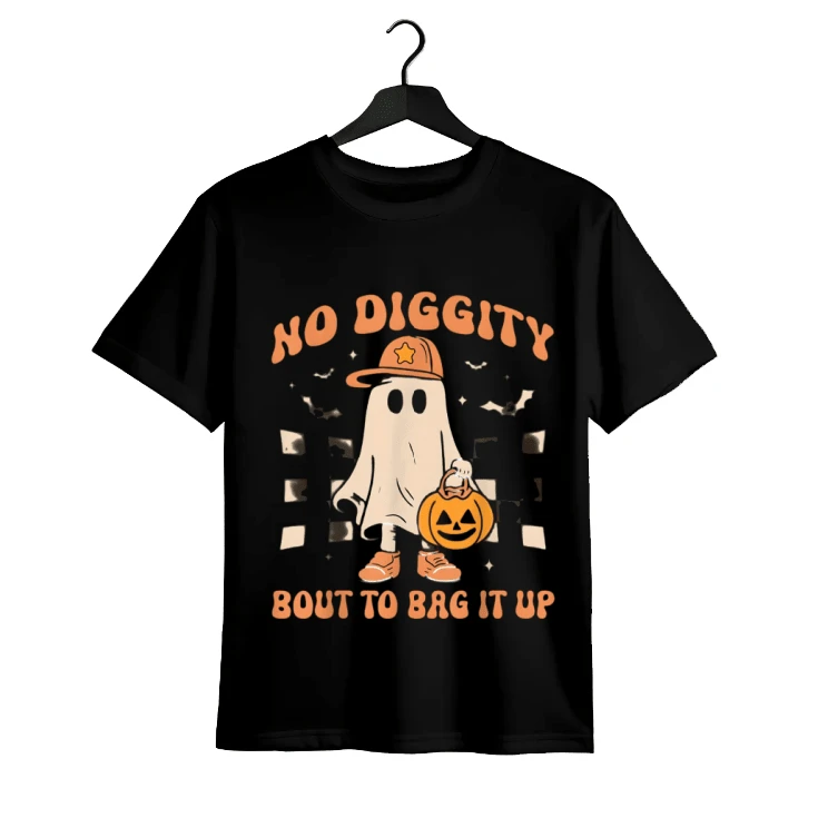 Halloween Ghost No Diggity Bout To Bag it up Printed Spring and Summer Men'S Pure Casual Short Sleeved T-shirts - Noir - Voir 1